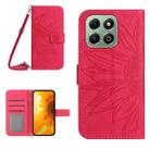 For Honor X6b Skin Feel Sun Flower Pattern Leather Phone Case with Lanyard(Rose Red) - 1