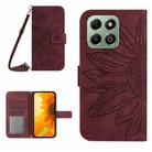 For Honor 200 Smart Global Skin Feel Sun Flower Pattern Leather Phone Case with Lanyard(Wine Red) - 1