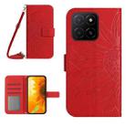 For Honor X5b 4G / X5b Plus 4G Skin Feel Sun Flower Pattern Leather Phone Case with Lanyard(Red) - 1