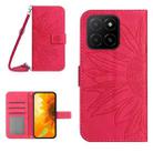 For Honor X5b 4G / X5b Plus 4G Skin Feel Sun Flower Pattern Leather Phone Case with Lanyard(Rose Red) - 1