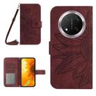 For Honor X9c Skin Feel Sun Flower Pattern Leather Phone Case with Lanyard(Wine Red) - 1