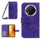 For Honor X9c Skin Feel Sun Flower Pattern Leather Phone Case with Lanyard(Dark Purple) - 1