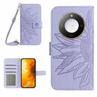 For Honor X9c Smart Skin Feel Sun Flower Pattern Leather Phone Case with Lanyard(Purple) - 1