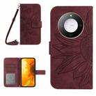For Honor X9c Smart Skin Feel Sun Flower Pattern Leather Phone Case with Lanyard(Wine Red) - 1