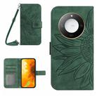 For Honor X9c Smart Skin Feel Sun Flower Pattern Leather Phone Case with Lanyard(Green) - 1