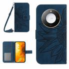 For Honor X9c Smart Skin Feel Sun Flower Pattern Leather Phone Case with Lanyard(Inky Blue) - 1