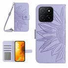 For Honor X8c 4G Skin Feel Sun Flower Pattern Leather Phone Case with Lanyard(Purple) - 1