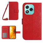 For Honor 400 Lite Skin Feel Sun Flower Pattern Leather Phone Case with Lanyard(Red) - 1
