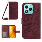 For Honor 400 Lite Global Skin Feel Sun Flower Pattern Leather Phone Case with Lanyard(Wine Red) - 1