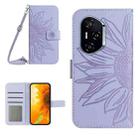 For Honor 400 Pro Global 160.8mm Skin Feel Sun Flower Pattern Leather Phone Case with Lanyard(Purple) - 1