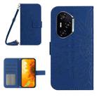 For Honor 400 Pro Global 160.8mm Skin Feel Sun Flower Pattern Leather Phone Case with Lanyard(Dark Blue) - 1