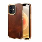 For iPhone 12 Denior Oil Wax Cowhide Plating Phone Case(Brown) - 1