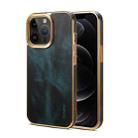 For iPhone 12 Pro Denior Oil Wax Cowhide Plating Phone Case(Blue) - 1