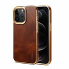 For iPhone 12 Pro Max Denior Oil Wax Cowhide Plating Phone Case(Brown) - 1