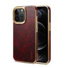 For iPhone 12 Pro Max Denior Oil Wax Cowhide Plating Phone Case(Red) - 1