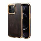 For iPhone 12 Pro Max Denior Oil Wax Cowhide Plating Phone Case(Black) - 1