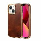 For iPhone 13 Denior Oil Wax Cowhide Plating Phone Case(Brown) - 1
