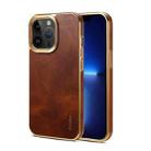 For iPhone 13 Pro Max Denior Oil Wax Cowhide Plating Phone Case(Brown) - 1