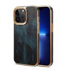 For iPhone 13 Pro Max Denior Oil Wax Cowhide Plating Phone Case(Blue) - 1