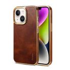 For iPhone 14 Plus Denior Oil Wax Cowhide Plating Phone Case(Brown) - 1