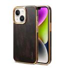 For iPhone 14 Plus Denior Oil Wax Cowhide Plating Phone Case(Black) - 1