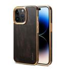 For iPhone 14 Pro Denior Oil Wax Cowhide Plating Phone Case(Black) - 1