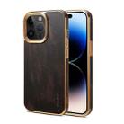 For iPhone 14 Pro Max Denior Oil Wax Cowhide Plating Phone Case(Black) - 1