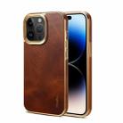 For iPhone 15 Pro Max Denior Oil Wax Cowhide Plating Phone Case(Brown) - 1