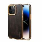 For iPhone 15 Pro Max Denior Oil Wax Cowhide Plating Phone Case(Black) - 1