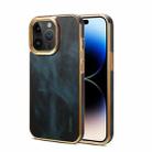 For iPhone 15 Pro Max Denior Oil Wax Cowhide Plating Phone Case(Blue) - 1