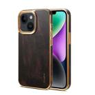 For iPhone 15 Plus Denior Oil Wax Cowhide Plating Phone Case(Black) - 1