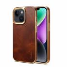 For iPhone 15 Denior Oil Wax Cowhide Plating Phone Case(Brown) - 1