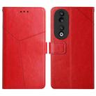 For Honor 90 Y-shaped Pattern Flip Leather Phone Case(Red) - 1