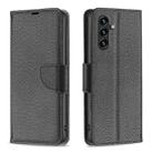 For Samsung Galaxy A55 Litchi Texture Pure Color Flip Leather Phone Case(Black) - 1