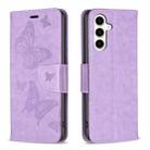 For Samsung Galaxy S23 FE 5G Embossing Two Butterflies Pattern Leather Phone Case(Purple) - 1