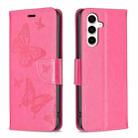 For Samsung Galaxy S23 FE 5G Embossing Two Butterflies Pattern Leather Phone Case(Rose Red) - 1