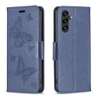 For Samsung Galaxy A15 Embossing Two Butterflies Pattern Leather Phone Case(Blue) - 1