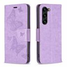 For Samsung Galaxy S24+ 5G Embossing Two Butterflies Pattern Leather Phone Case(Purple) - 1