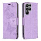 For Samsung Galaxy S24 Ultra 5G Embossing Two Butterflies Pattern Leather Phone Case(Purple) - 1