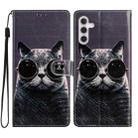 For Samsung Galaxy S23 FE 5G Colored Drawing Leather Phone Case(Sunglasses Cat) - 1