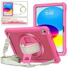 For iPad 10th Gen 10.9 2022 Heavy Duty Hybrid Tablet Case with Hand Grip & Strap(Rose Red) - 1