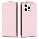 For iPhone 15 Pro Max Diamond Lattice Vertical Flip Leather Phone Case(Pink) - 1