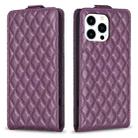 For iPhone 15 Pro Diamond Lattice Vertical Flip Leather Phone Case(Dark Purple) - 1