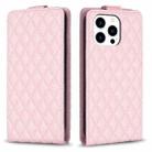 For iPhone 15 Pro Diamond Lattice Vertical Flip Leather Phone Case(Pink) - 1