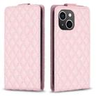 For iPhone 15 Diamond Lattice Vertical Flip Leather Phone Case(Pink) - 1