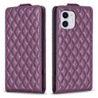 For iPhone 12 / 12 Pro Diamond Lattice Vertical Flip Leather Phone Case(Dark Purple) - 1