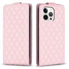 For iPhone 12 Pro Max Diamond Lattice Vertical Flip Leather Phone Case(Pink) - 1