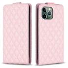 For iPhone 11 Pro Max Diamond Lattice Vertical Flip Leather Phone Case(Pink) - 1