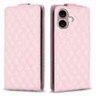 For iPhone 16 Plus Diamond Lattice Vertical Flip Leather Phone Case(Pink) - 1