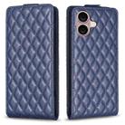 For iPhone 16 Plus Diamond Lattice Vertical Flip Leather Phone Case(Blue) - 1